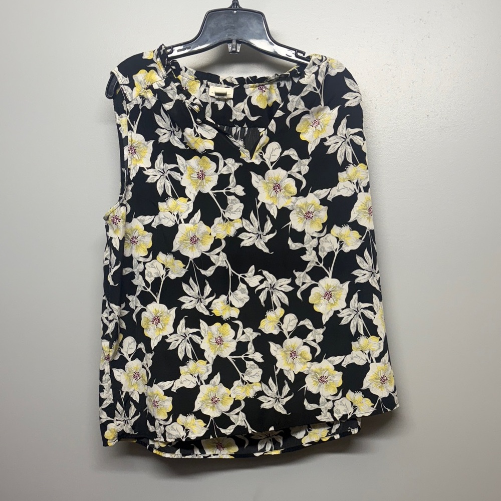 Mercer & Madison Black and Yellow Floral Sleeveless Blouse